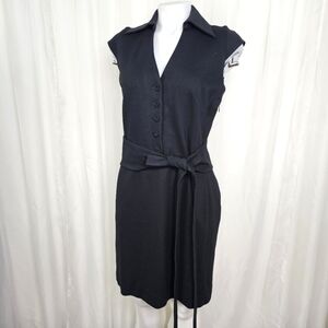 Peter Elliot Black Cap Sleeve Button-Down Ponte Dress With Tie Size 8